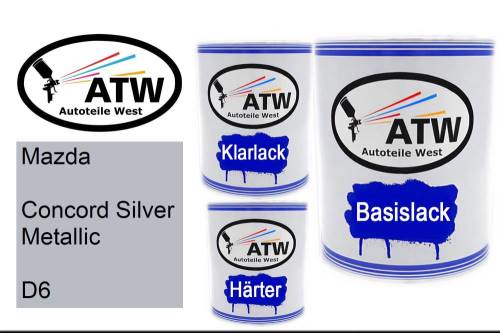 Mazda, Concord Silver Metallic, D6: 1L Lackdose + 1L Klarlack + 500ml Härter - Set, von ATW Autoteile West.